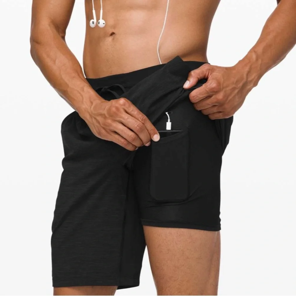 Lululemon T.H.E Short 9” Liner In Heather All‎ Over Deep Coal Black Size M